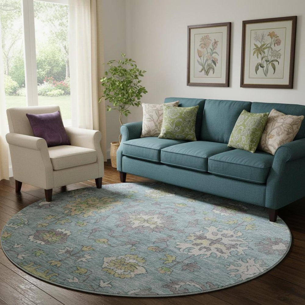 HomeRoots 8' X 10' Pale Aqua & Teal Washable Oriental Rug with UV Protection – Durable, Stylish, Easy Care! 716591