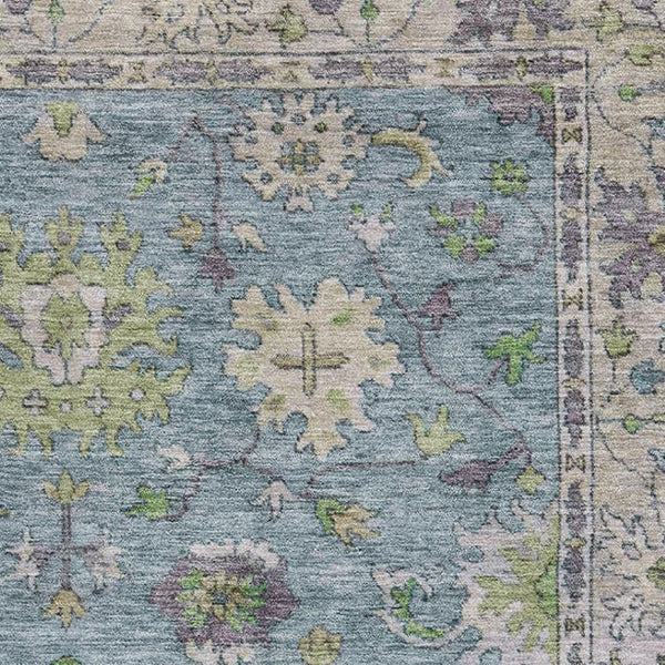 HomeRoots 9' X 12' Pale Aqua & Teal Oriental Area Rug – Washable, UV-Protected, Durable Design for Any Space 716592