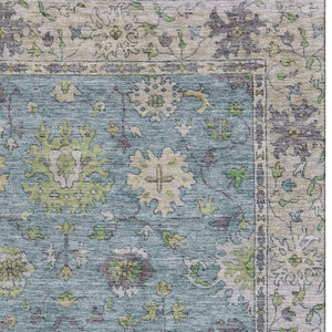 HomeRoots 10' X 14' Pale Aqua & Teal Oriental Area Rug – Washable, UV Protected, Stain Resistant & Durable Design 716593