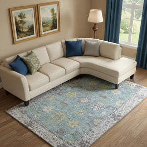 HomeRoots 10' X 14' Pale Aqua & Teal Oriental Area Rug – Washable, UV Protected, Stain Resistant & Durable Design 716593