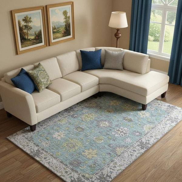 HomeRoots 10' X 14' Pale Aqua & Teal Oriental Area Rug – Washable, UV Protected, Stain Resistant & Durable Design 716593