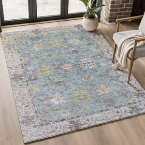 HomeRoots 10' X 14' Pale Aqua & Teal Oriental Area Rug – Washable, UV Protected, Stain Resistant & Durable Design 716593