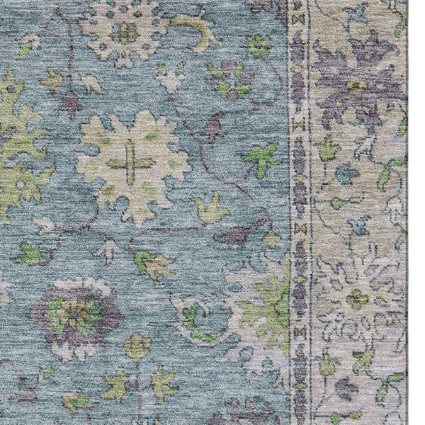 HomeRoots 10' X 14' Pale Aqua & Teal Oriental Area Rug – Washable, UV Protected, Stain Resistant & Durable Design 716593