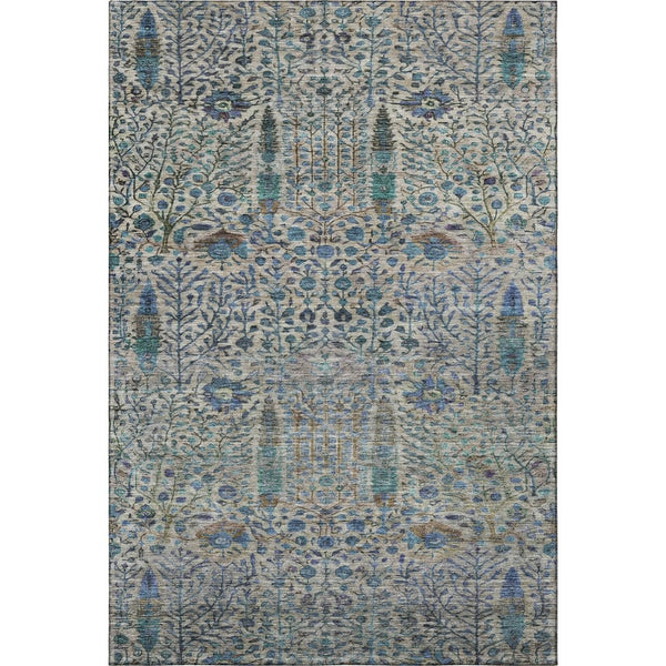 HomeRoots 5' X 8' Brown & Teal Floral Vines Area Rug - Washable, UV-Protected, Durable & Stylish for Any Room 716595