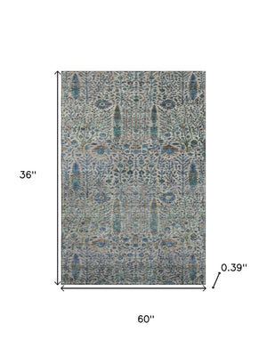HomeRoots 5' X 8' Brown & Teal Floral Vines Area Rug - Washable, UV-Protected, Durable & Stylish for Any Room 716595