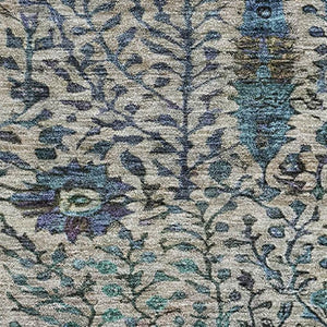 HomeRoots 8' Brown and Teal Floral Vine Washable Round Rug with UV Protection for Any Room – Durable Comfort! 716596