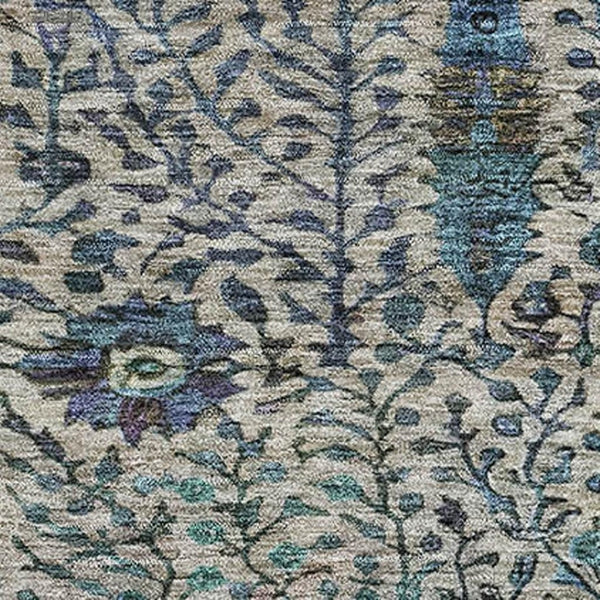 HomeRoots 8' Brown and Teal Floral Vine Washable Round Rug with UV Protection for Any Room – Durable Comfort! 716596