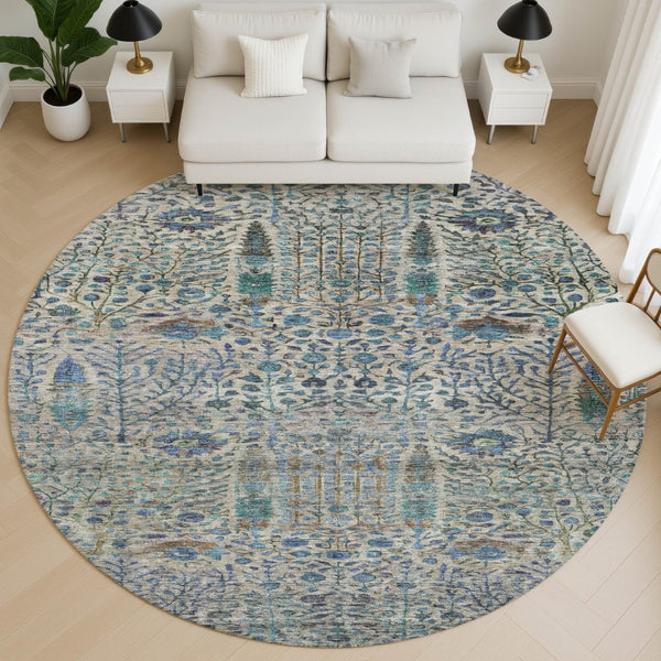 HomeRoots 8' X 10' Floral Vines Area Rug in Brown & Teal - Washable, UV Protected, Durable & Stylish Home Décor 716597