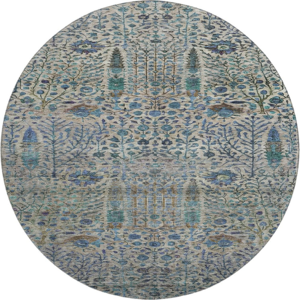 HomeRoots 8' X 10' Floral Vines Area Rug in Brown & Teal - Washable, UV Protected, Durable & Stylish Home Décor 716597