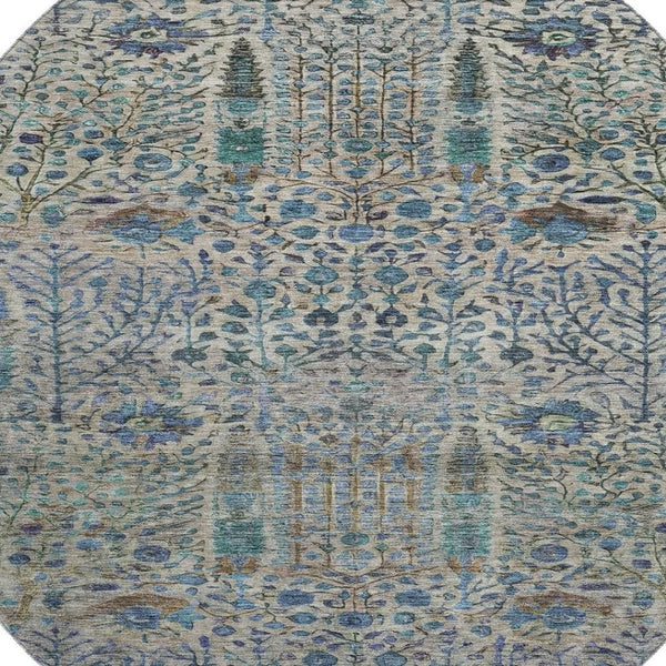 HomeRoots 8' X 10' Floral Vines Area Rug in Brown & Teal - Washable, UV Protected, Durable & Stylish Home Décor 716597