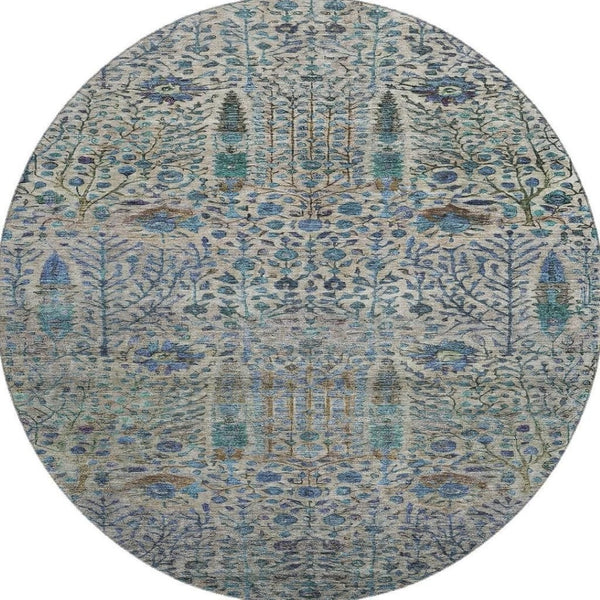 HomeRoots 8' X 10' Floral Vines Area Rug in Brown & Teal - Washable, UV Protected, Durable & Stylish Home Décor 716597