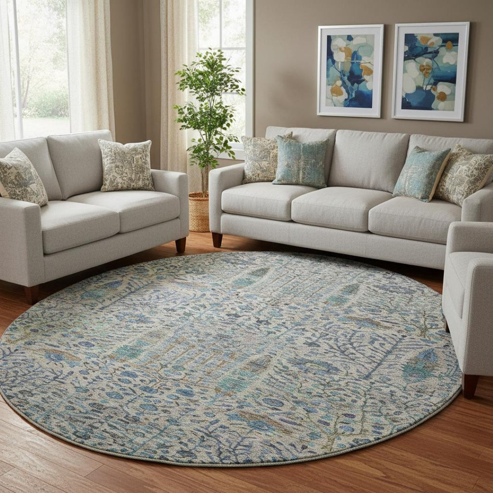 HomeRoots 8' X 10' Floral Vines Area Rug in Brown & Teal - Washable, UV Protected, Durable & Stylish Home Décor 716597