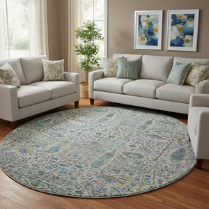 HomeRoots 8' X 10' Floral Vines Area Rug in Brown & Teal - Washable, UV Protected, Durable & Stylish Home Décor 716597