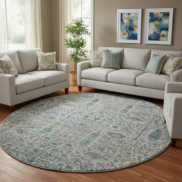 HomeRoots 8' X 10' Floral Vines Area Rug in Brown & Teal - Washable, UV Protected, Durable & Stylish Home Décor 716597
