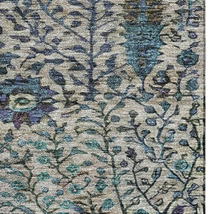 HomeRoots 9' X 12' Floral Vines Washable Area Rug - Brown & Teal with UV Protection for High-Traffic Spaces 716598