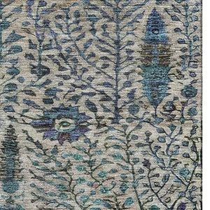 HomeRoots 9' X 12' Floral Vines Washable Area Rug - Brown & Teal with UV Protection for High-Traffic Spaces 716598