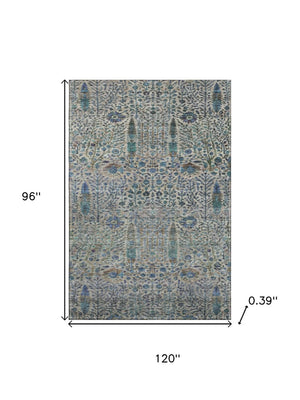 HomeRoots 9' X 12' Floral Vines Washable Area Rug - Brown & Teal with UV Protection for High-Traffic Spaces 716598
