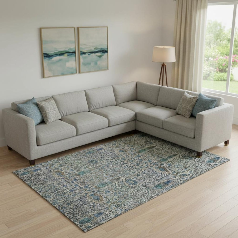 HomeRoots 9' X 12' Floral Vines Washable Area Rug - Brown & Teal with UV Protection for High-Traffic Spaces 716598