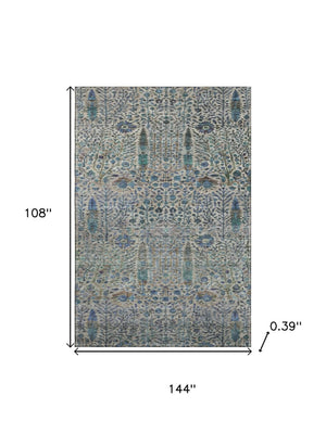 HomeRoots 10' X 14' Floral Vines Washable Area Rug - Durable Brown & Teal Design with UV Protection & Non-Slip Backing 716599