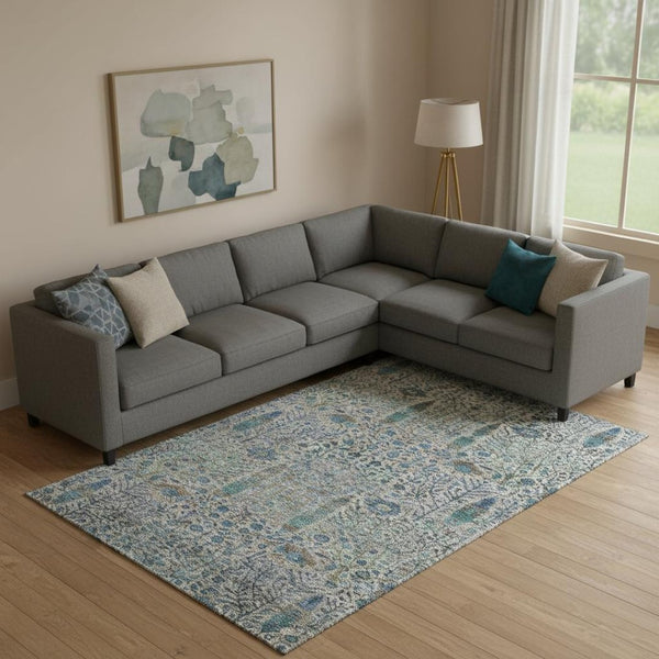 HomeRoots 10' X 14' Floral Vines Washable Area Rug - Durable Brown & Teal Design with UV Protection & Non-Slip Backing 716599