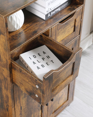 English Elm Tall Rustic Brown Storage Cabinet with 2 Large Drawers, Adjustable Shelf, Versatile Organizing for Home Offices, Kitchens, Bathrooms Durable Finish and Smooth-Glide Drawers W3151P345972
