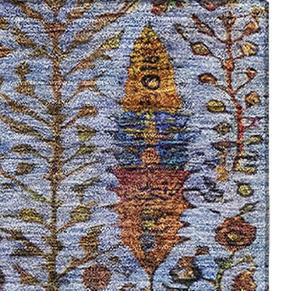 HomeRoots 5' X 8' Vibrant Blue and Red Floral Vines Washable Area Rug with UV Protection for Home Decor 716601