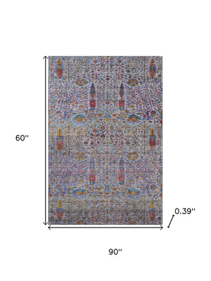 HomeRoots 8' Blue and Red Floral Vine Washable Rug - UV Protected, Stain Resistant, Perfect for Kid & Pet Homes! 716602
