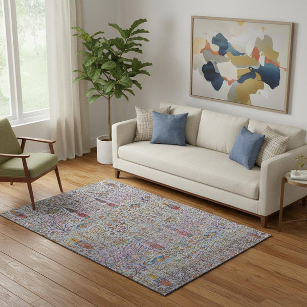 HomeRoots 8' Blue and Red Floral Vine Washable Rug - UV Protected, Stain Resistant, Perfect for Kid & Pet Homes! 716602