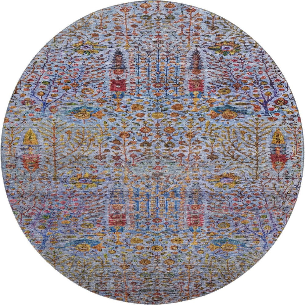 HomeRoots 8' X 10' Washable Blue and Red Floral Vines Area Rug - UV Protected, Stain Resistant, Family-Friendly! 716603
