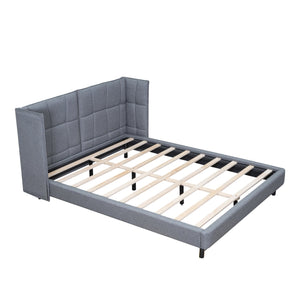 English Elm Queen Upholstered Platform Bed with LED Lights, U-Shaped Headboard, Linen Fabric, Sturdy Metal Legs Gray SF000151AAE