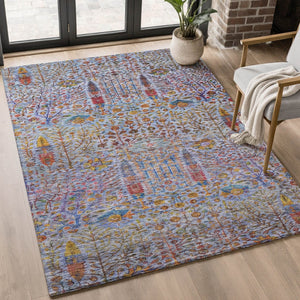 HomeRoots 9' X 12' Blue And Red Floral Vines Area Rug - Washable, UV Protected, Durable for Busy Homes 716604