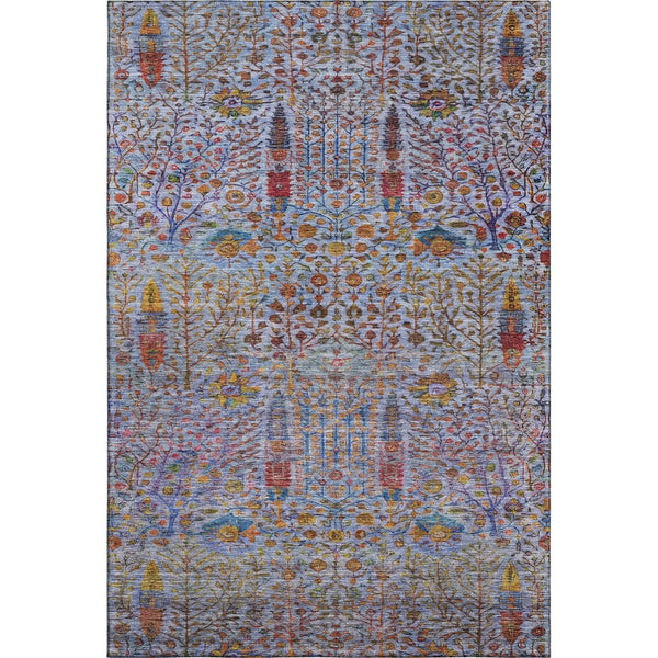 HomeRoots 9' X 12' Blue And Red Floral Vines Area Rug - Washable, UV Protected, Durable for Busy Homes 716604