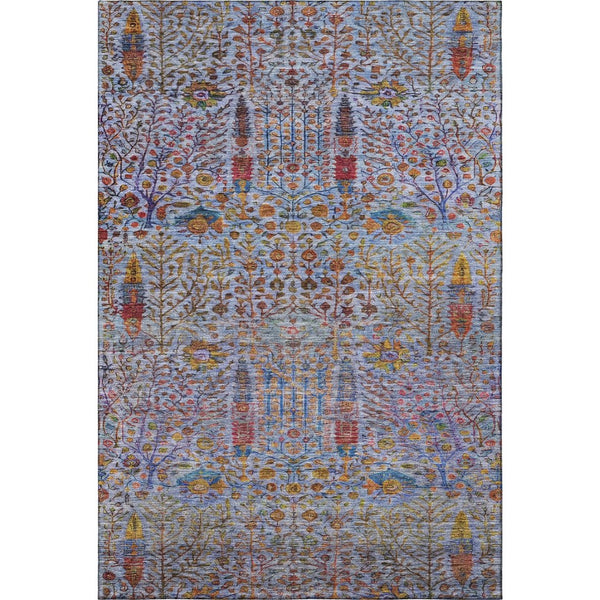 HomeRoots 9' X 12' Blue And Red Floral Vines Area Rug - Washable, UV Protected, Durable for Busy Homes 716604