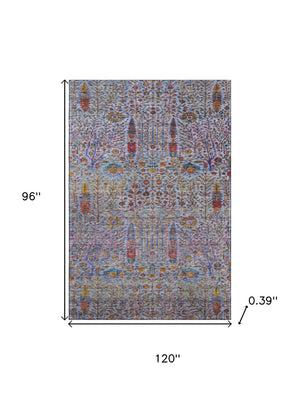 HomeRoots 9' X 12' Blue And Red Floral Vines Area Rug - Washable, UV Protected, Durable for Busy Homes 716604