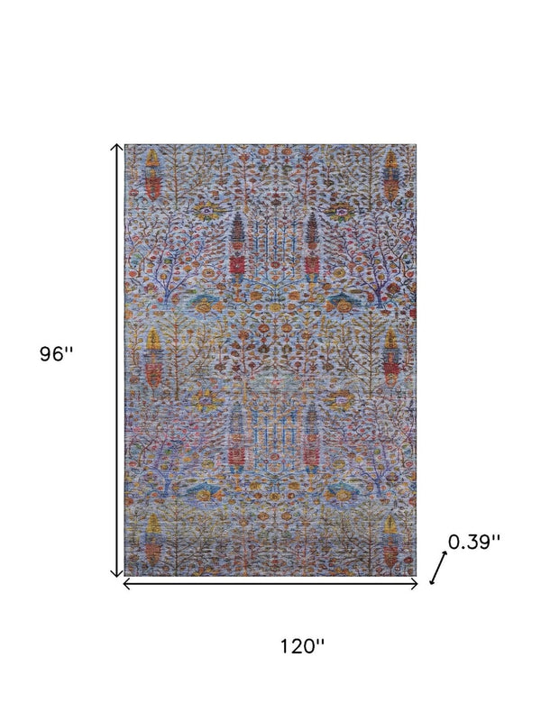 HomeRoots 9' X 12' Blue And Red Floral Vines Area Rug - Washable, UV Protected, Durable for Busy Homes 716604