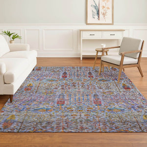 HomeRoots 9' X 12' Blue And Red Floral Vines Area Rug - Washable, UV Protected, Durable for Busy Homes 716604