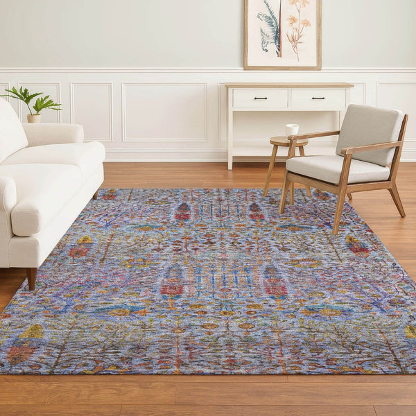 HomeRoots 9' X 12' Blue And Red Floral Vines Area Rug - Washable, UV Protected, Durable for Busy Homes 716604