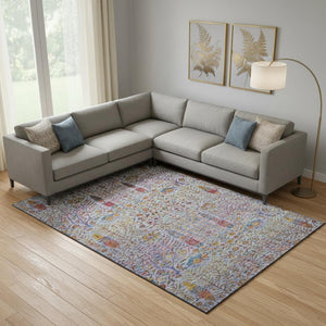 HomeRoots 9' X 12' Blue And Red Floral Vines Area Rug - Washable, UV Protected, Durable for Busy Homes 716604
