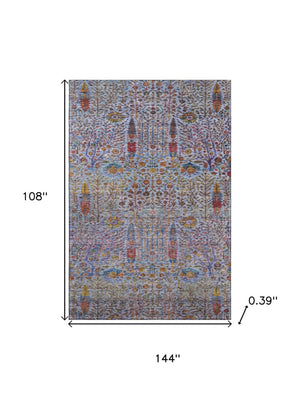 HomeRoots 10' Vibrant Blue and Red Floral Vines Washable Area Rug with UV Protection for Homes with Kids & Pets 716605