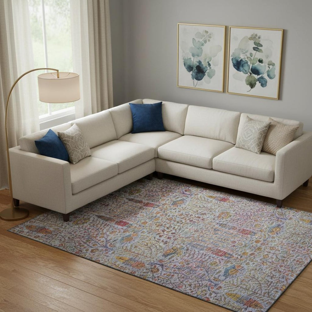 HomeRoots 10' Vibrant Blue and Red Floral Vines Washable Area Rug with UV Protection for Homes with Kids & Pets 716605