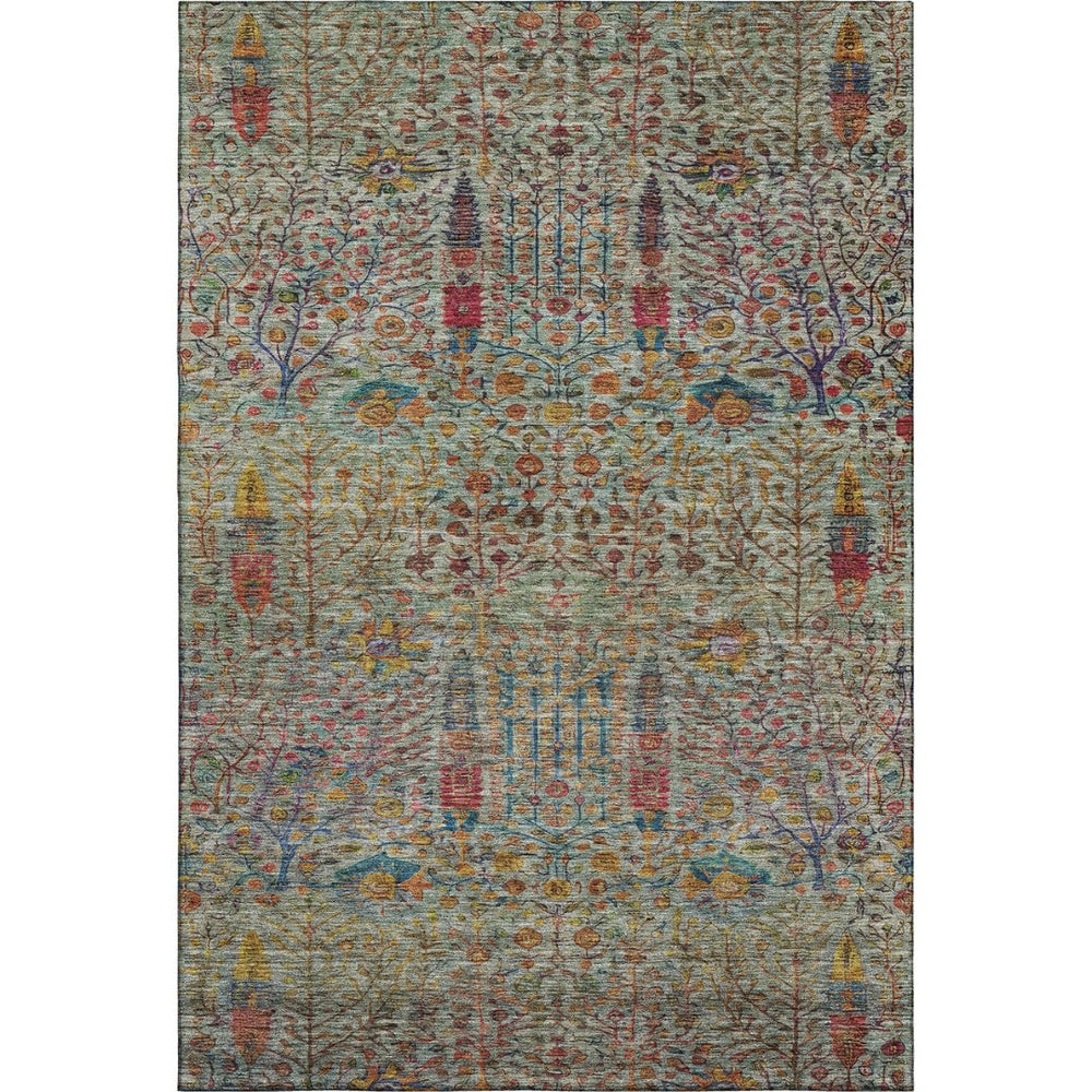 HomeRoots 5' X 8' Vibrant Green and Red Floral Vines Washable Area Rug with UV Protection for High-Traffic Spaces 716607