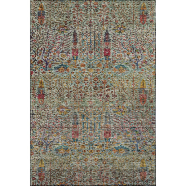 HomeRoots 8' Vibrant Green and Red Floral Vines Round Rug - Washable, UV Protected, Non-Slip, Perfect for Any Room! 716608