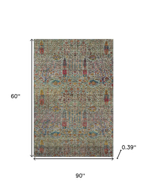 HomeRoots 8' Vibrant Green and Red Floral Vines Round Rug - Washable, UV Protected, Non-Slip, Perfect for Any Room! 716608