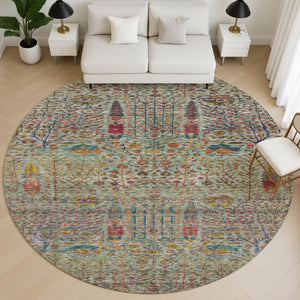 HomeRoots 8' X 10' Washable Floral Vines Area Rug with UV Protection - Stain Resistant, Ideal for Homes & Outdoors 716609