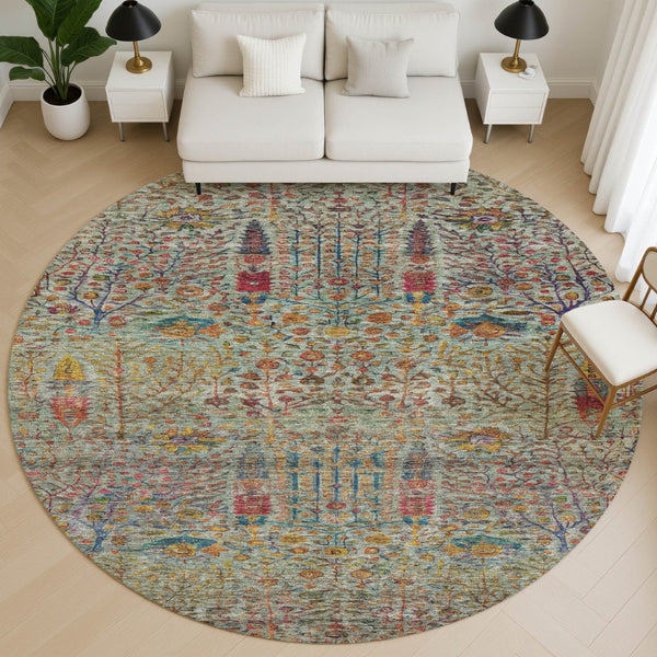 HomeRoots 8' X 10' Washable Floral Vines Area Rug with UV Protection - Stain Resistant, Ideal for Homes & Outdoors 716609