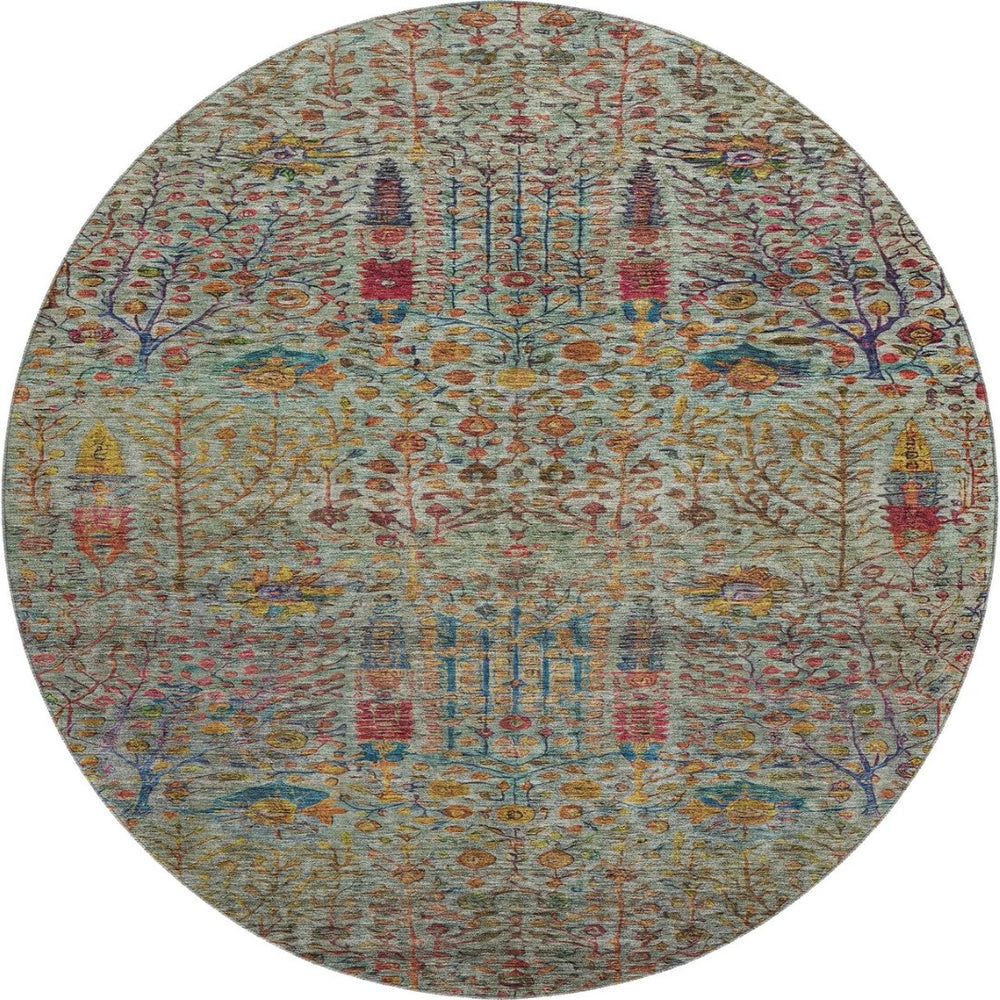 HomeRoots 8' X 10' Washable Floral Vines Area Rug with UV Protection - Stain Resistant, Ideal for Homes & Outdoors 716609