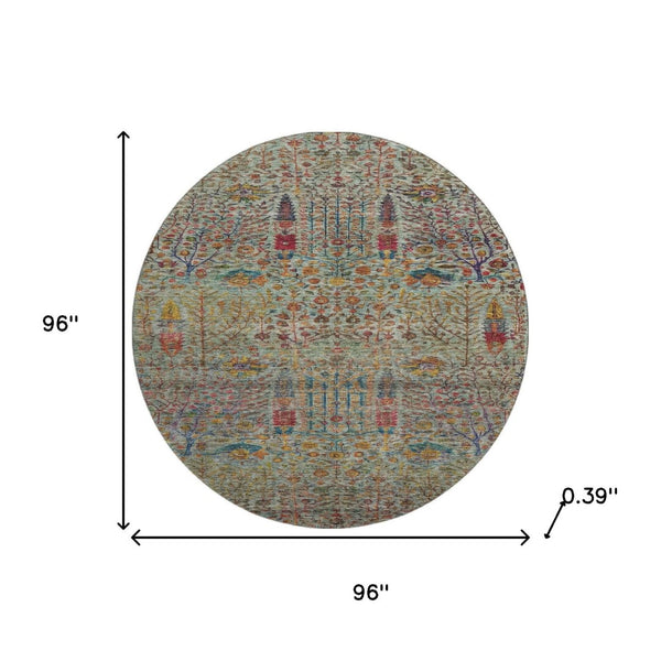 HomeRoots 8' X 10' Washable Floral Vines Area Rug with UV Protection - Stain Resistant, Ideal for Homes & Outdoors 716609