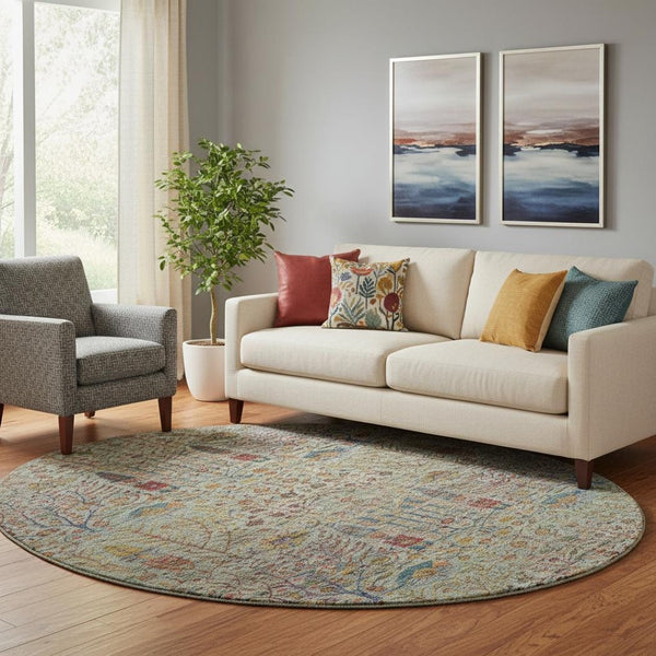 HomeRoots 8' X 10' Washable Floral Vines Area Rug with UV Protection - Stain Resistant, Ideal for Homes & Outdoors 716609