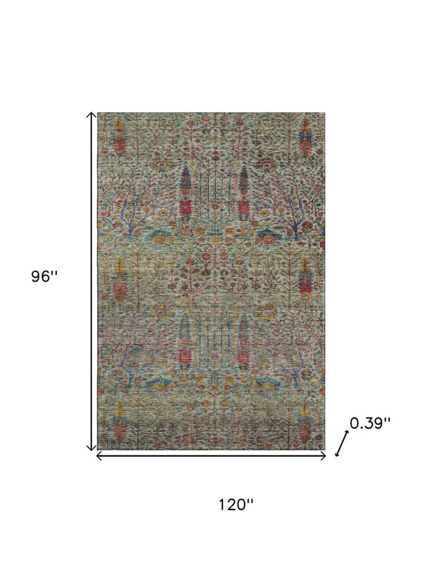 HomeRoots 9' X 12' Floral Vines Washable Area Rug - UV Protected, Stain Resistant, Perfect for Family Spaces! 716610