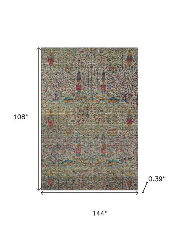 HomeRoots 10' X 14' Floral Vines Area Rug - Washable, UV Protected, Stain Resistant, Perfect for Homes with Kids! 716611